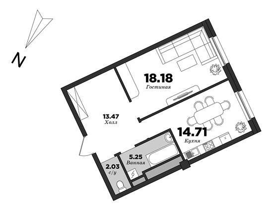 Esper Club, 1 bedroom, 53.64 m² | planning of elite apartments in St. Petersburg | М16